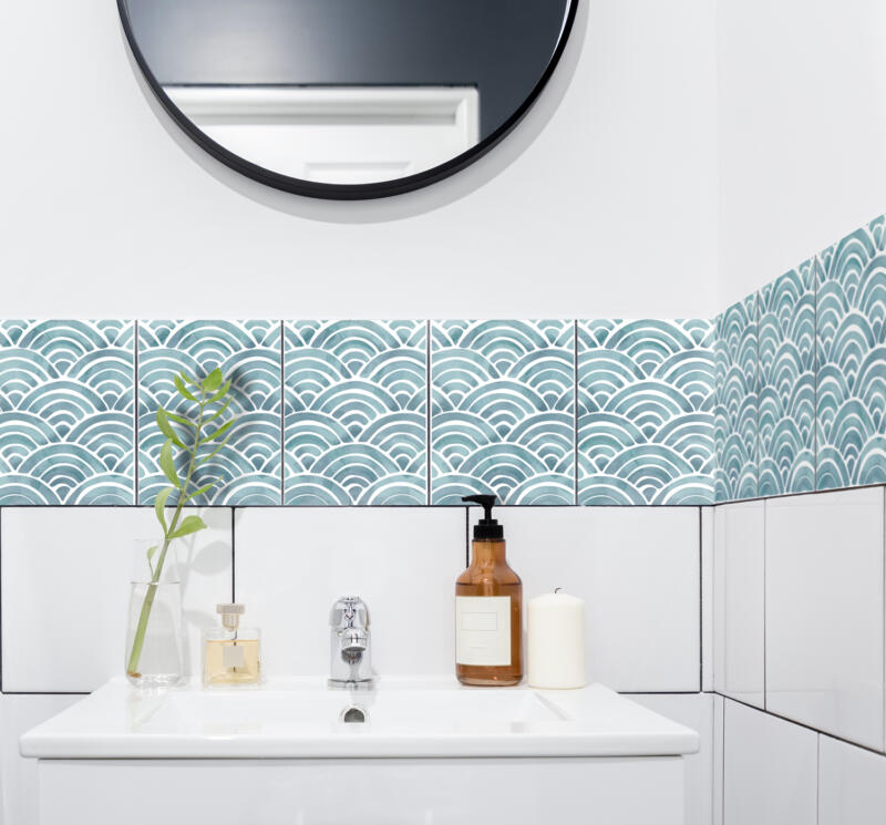 Klebefliesen für Küche & Badezimmer - Wellen Aquarell – Bild 4
