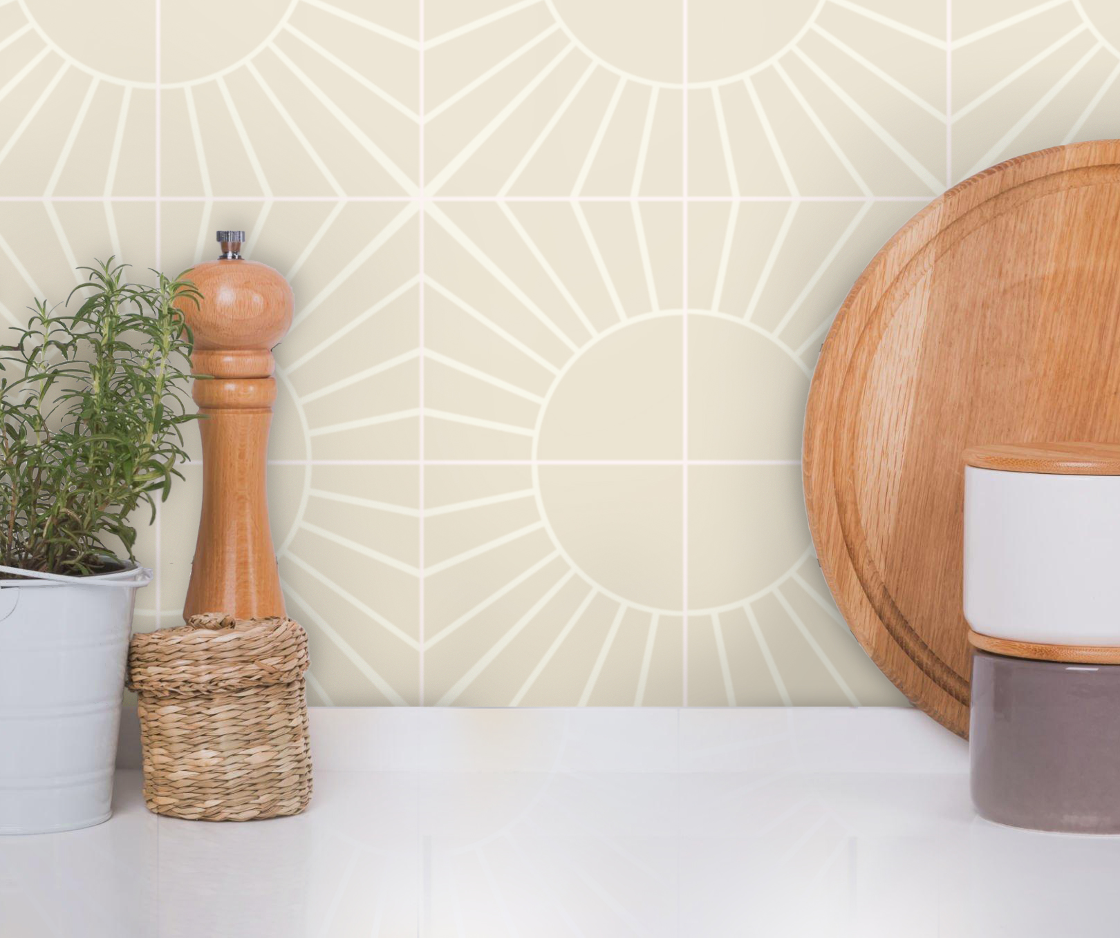 Boho Sonne Selbstklebende Fliesenfolie