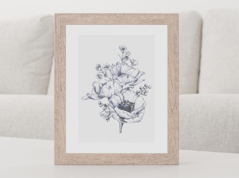 Wandbild Kunstdruck Blumenstrauß Blüten Tinte – Bild 2