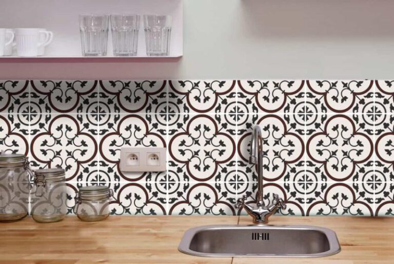 Fliesenaufkleber für Bad und Küche - Azulejo Creme Rot – Bild 2