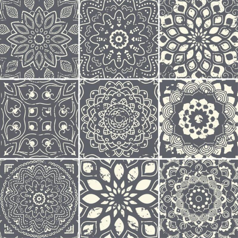 Fliesenaufkleber für Küche und Badezimmer - Mandala - Graublau - Mintgrün