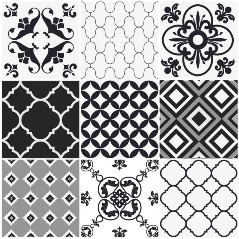 Fliesenaufkleber für Küche und Bad - Marokkanisch Patchwork Schwarz Weiß