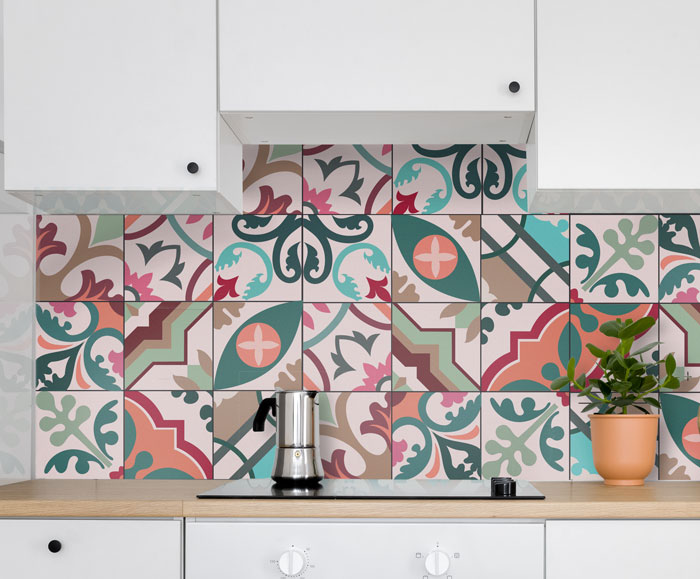 Fliesenaufkleber für Bad und Küche - Ornamente Floral Patchwork Portugiesisch – Bild 2