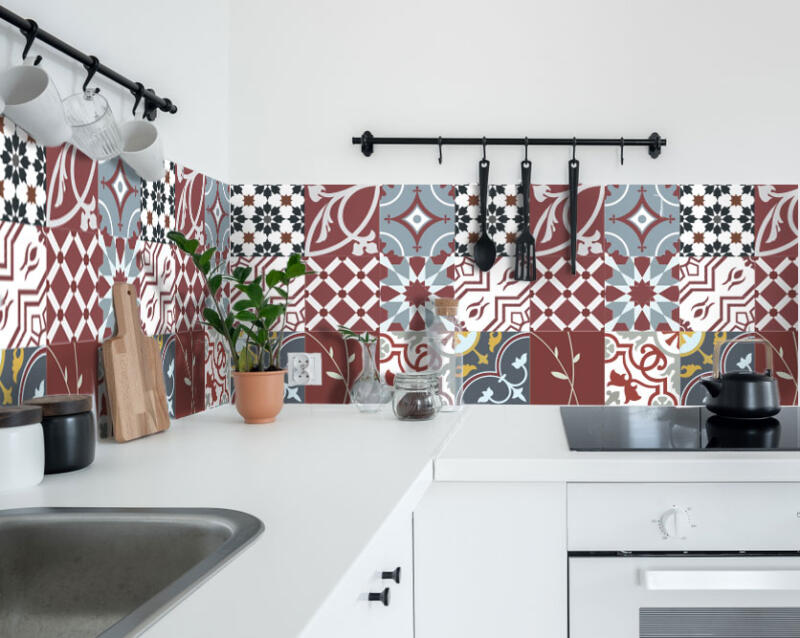 Fliesenaufkleber Küche & Bad - Floral Geometrisch Patchwork Portugiesisch – Bild 2
