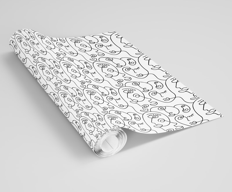 Selbstlklebende Dekorfolie Möbelfolie - Strichzeichnung Abstrakte Gesichter