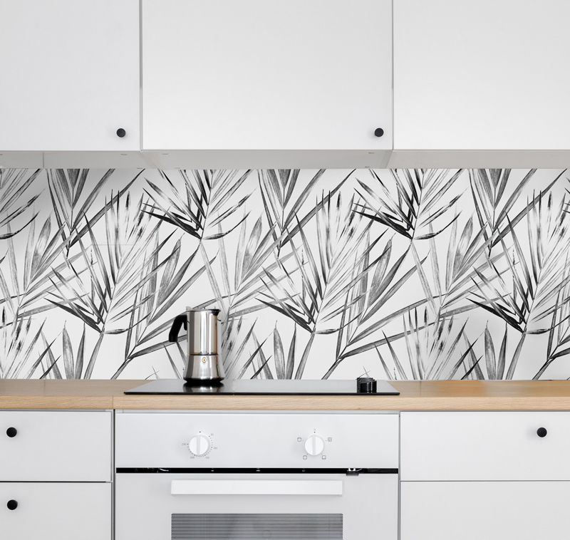 Küchenrückwand Folie - Palmenblätter Monochrom