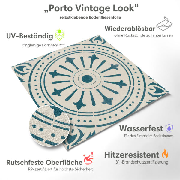 Bodenfliesenaufkleber für Küche und Badezimmer - Portugiesisch Porto Vintage Look – Bild 3