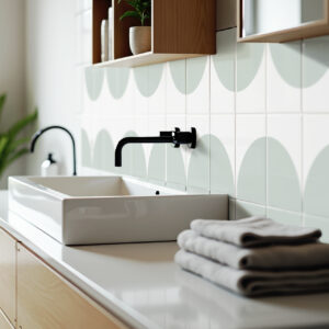 fliesenaufkleber badezimmer. mintgrün. minimalistisches design.